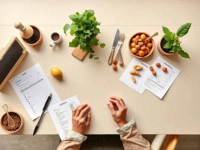 Professional nutrition consultation setup with healthy meal planning materials